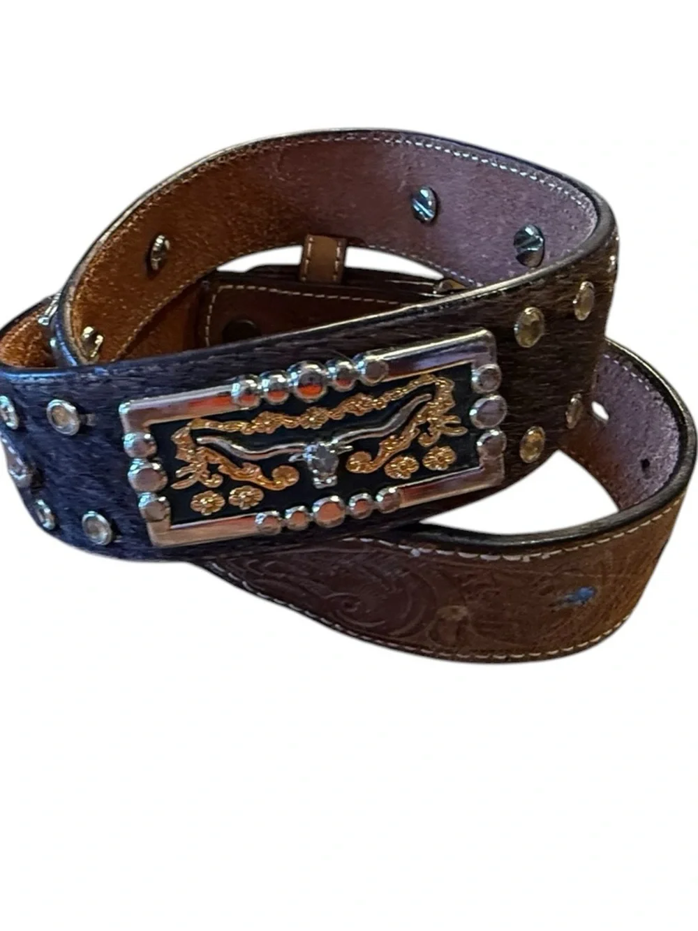 3D Youth Size 26 Western Tooled Leather Belt with Decorative Trim - Brown